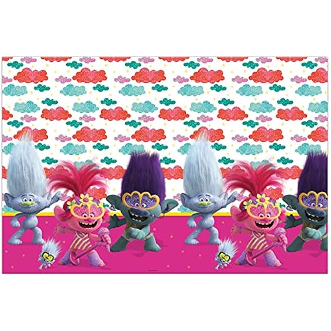 PROCOS BIRTHDAY PARTY SUPPLY TROLLS PLASTIC TABLECOVER -MULTI COLOR 53316 - Image 1